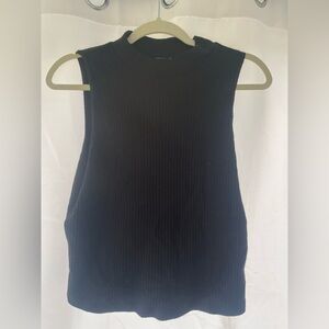 Sleeveless Mock Neck Ribbed Tank Top - Black Old Navy